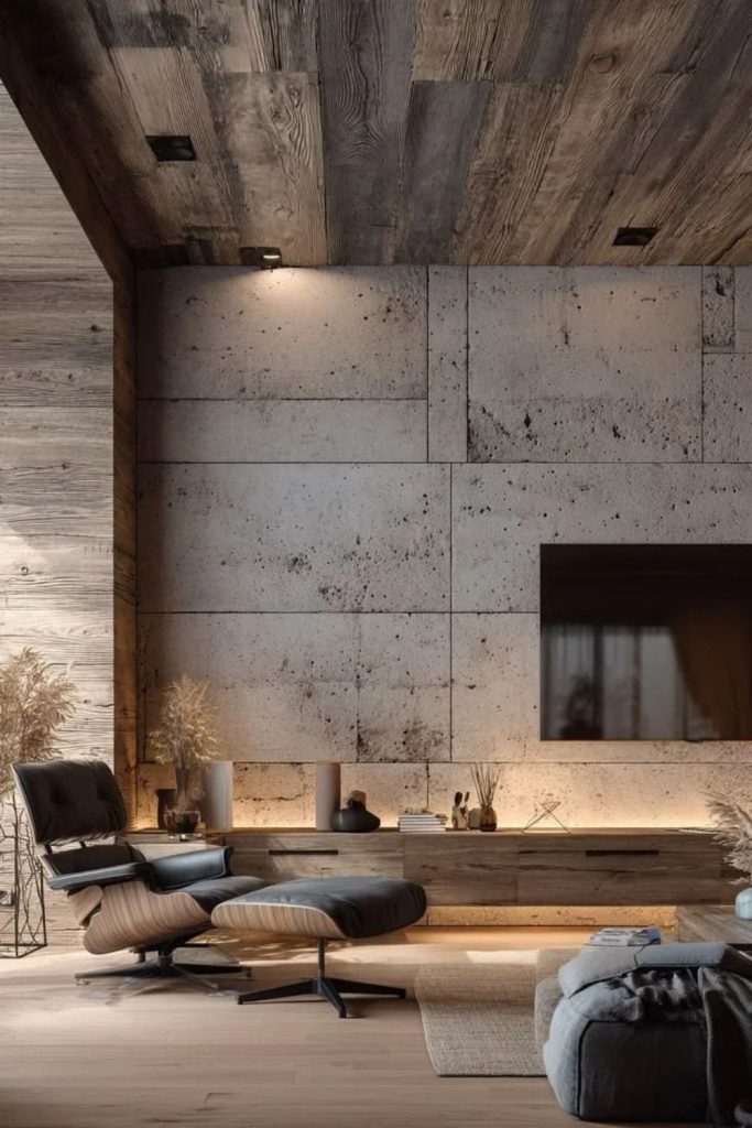 Industrial concrete and fluted wood