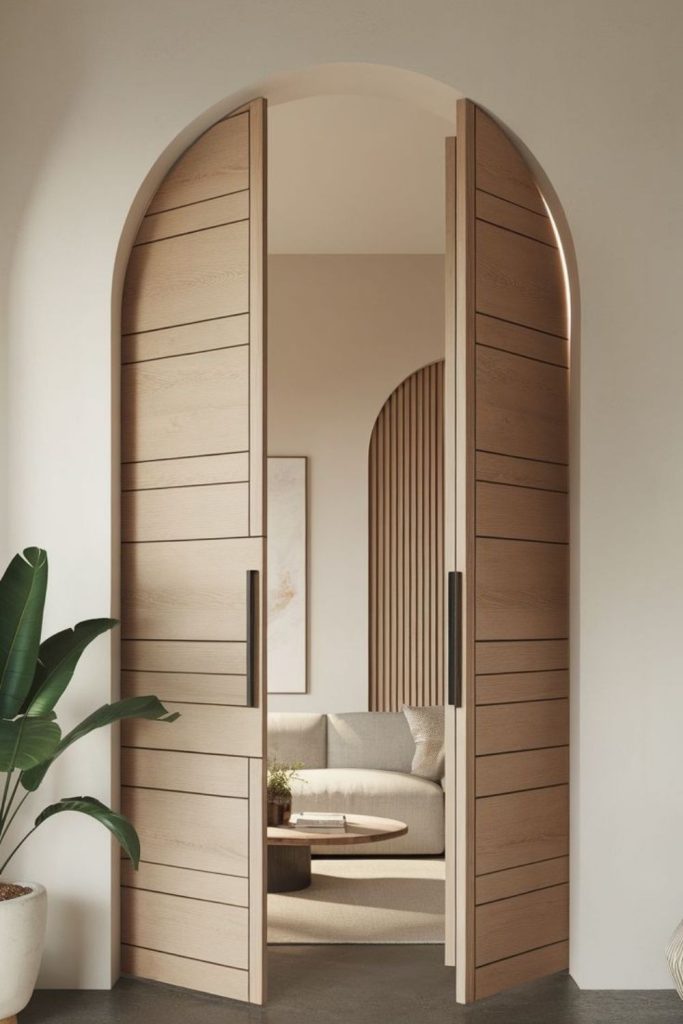 Japandi curved arch with serene simplicity.