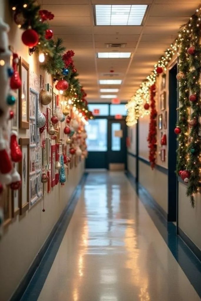 Jewel Tone Christmas Hallway with Gold Accents