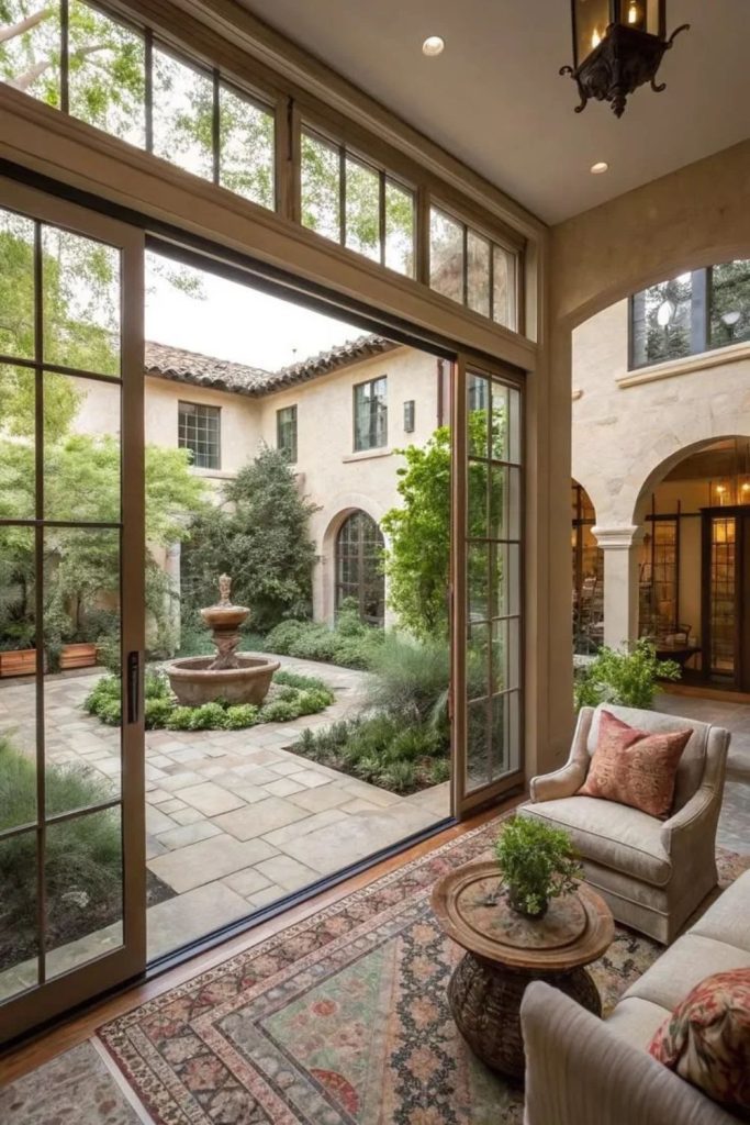 Mediterranean Courtyard Orangery with Stone Details.