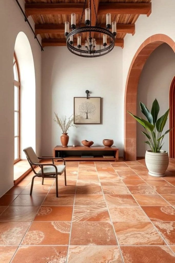 Mediterranean terracotta floor tiles with rustic charm