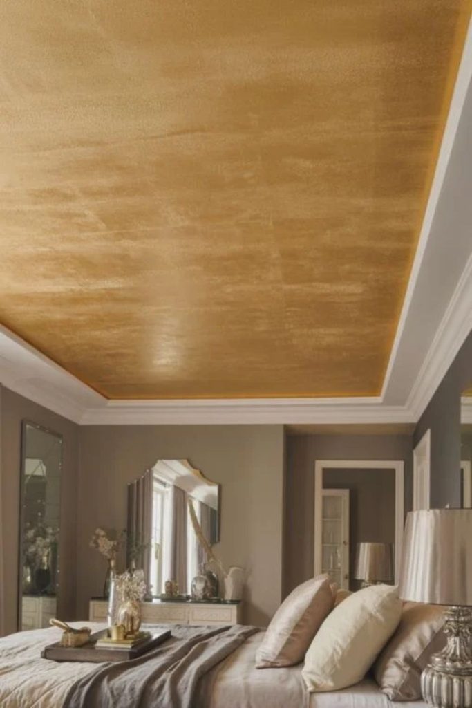 Champagne metallic ceiling with luxurious finish.
