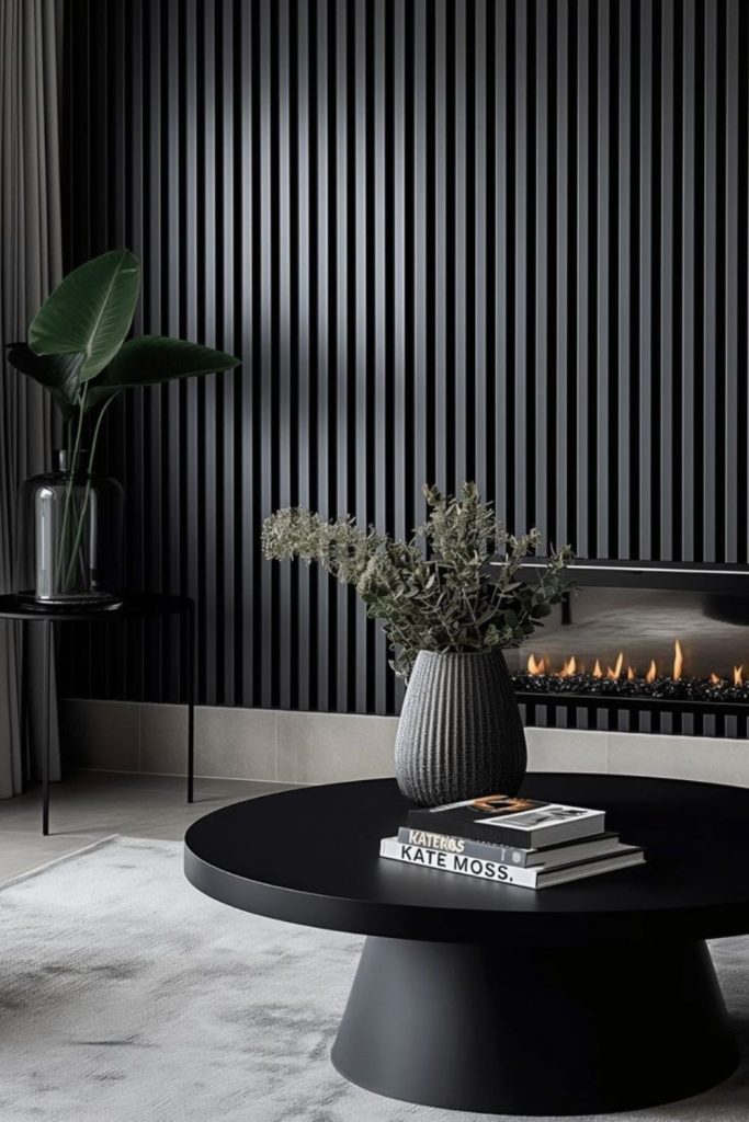 Midnight charcoal fluted feature wall