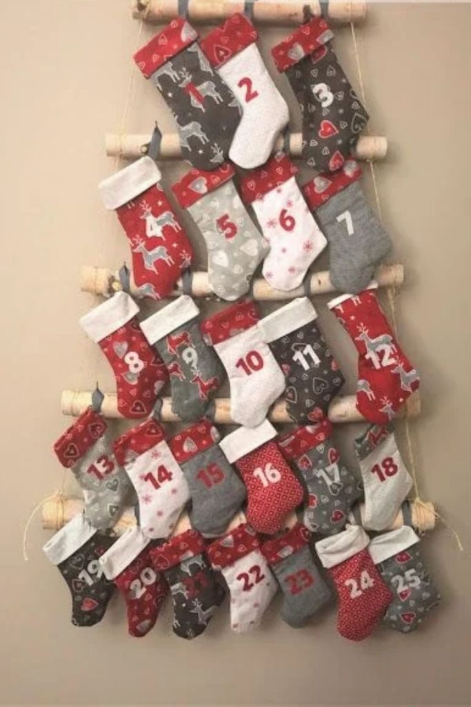 Mini Christmas stocking countdown with treats.