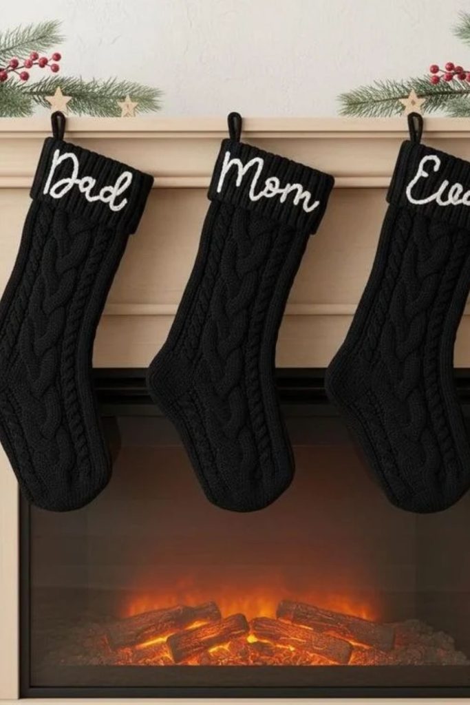 Minimalist black Christmas stockings with initials