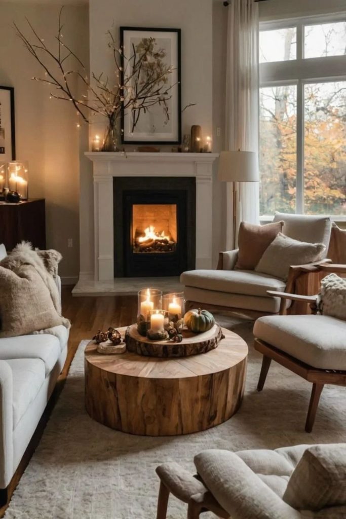 Minimalist hygge living room with simple decor.