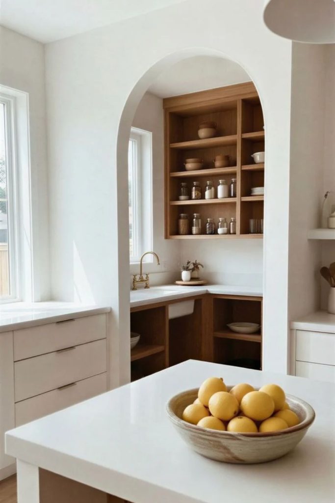 Scandinavian pantry with minimalist natural finishes.
