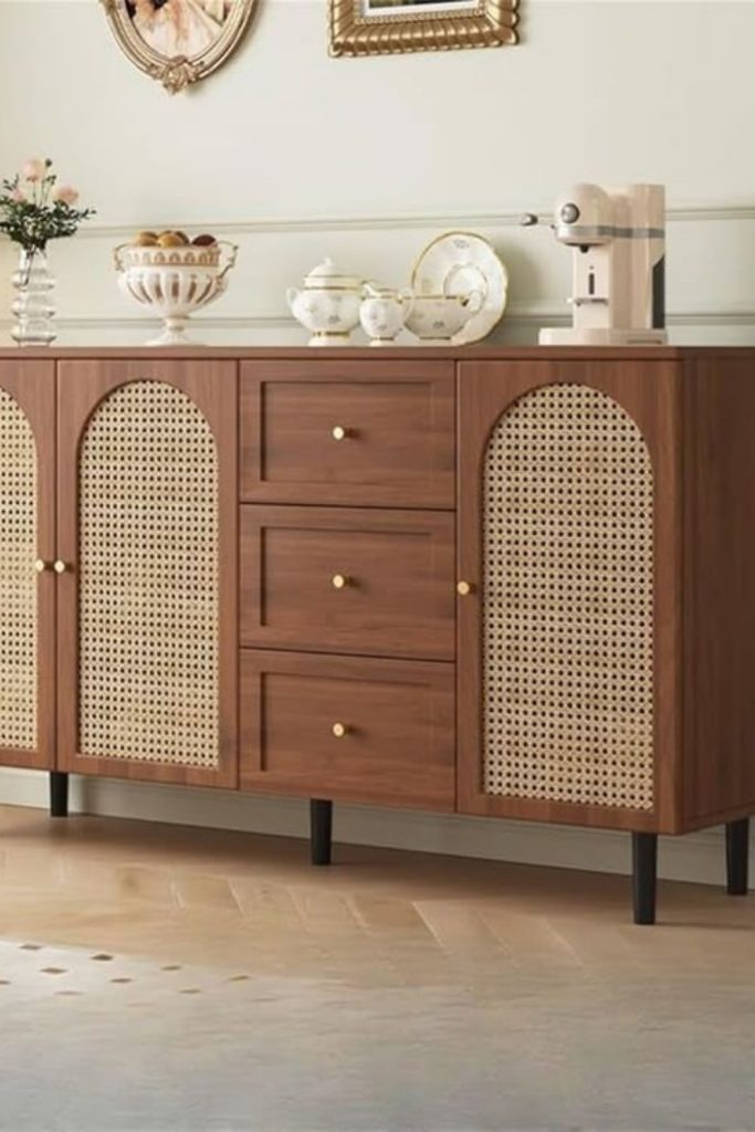 Modern cane furniture with glass and metal