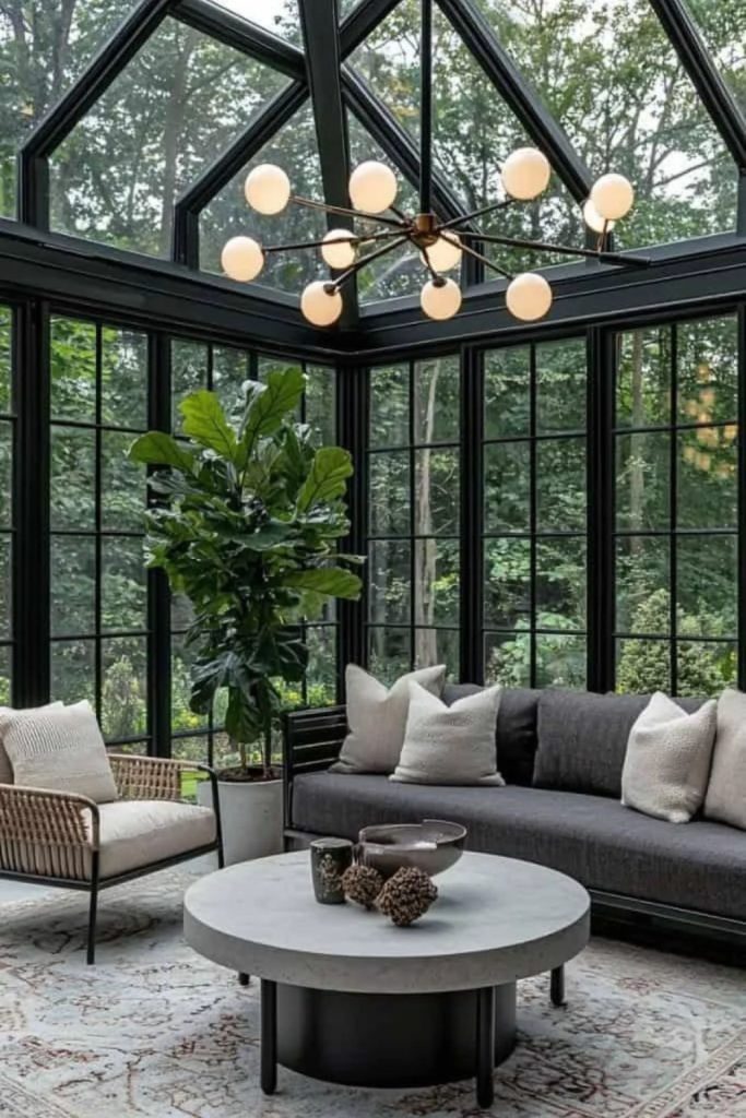 Moody Charcoal Orangery with Dramatic Frames.