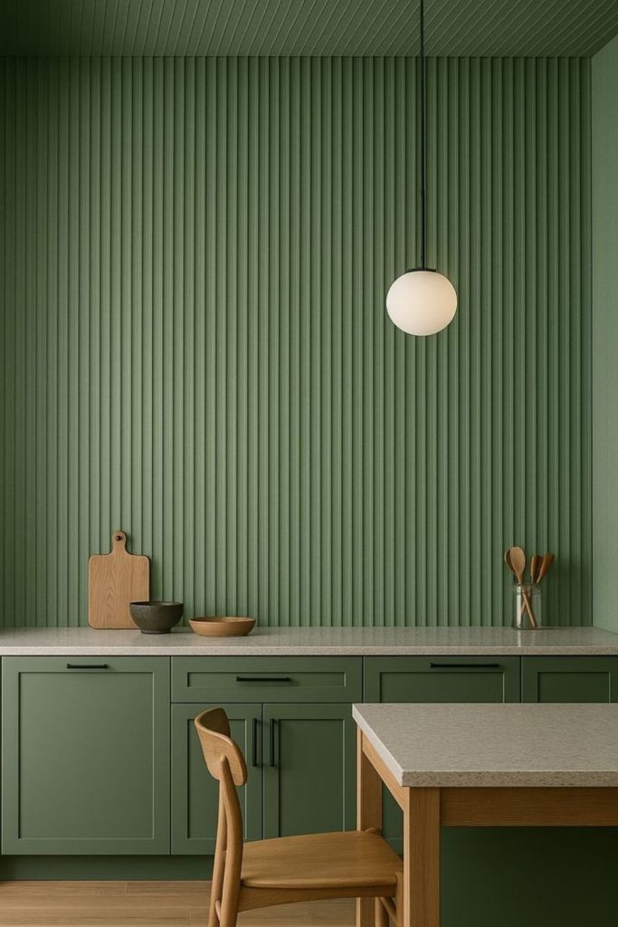 Moody olive fluted retreat wall
