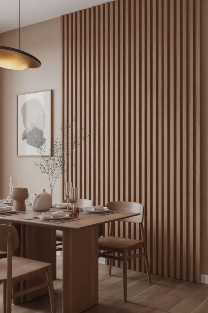 Natural Japandi fluted timber wall