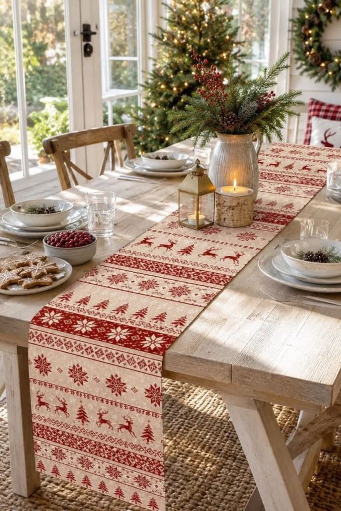 Nordic Christmas dining table runner decor.