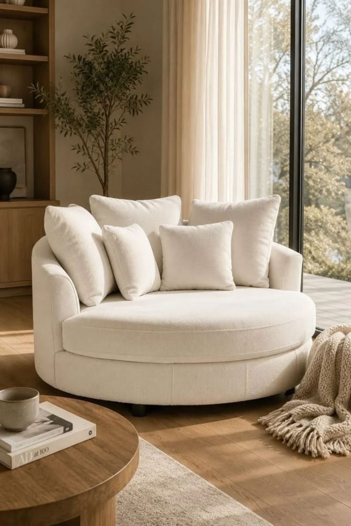 Oversized Bouclé Lounge Chair with Plush Cushions