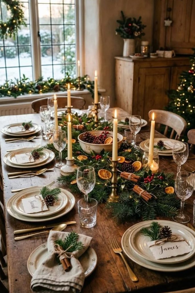 Personalized Christmas dining table place setting ideas.