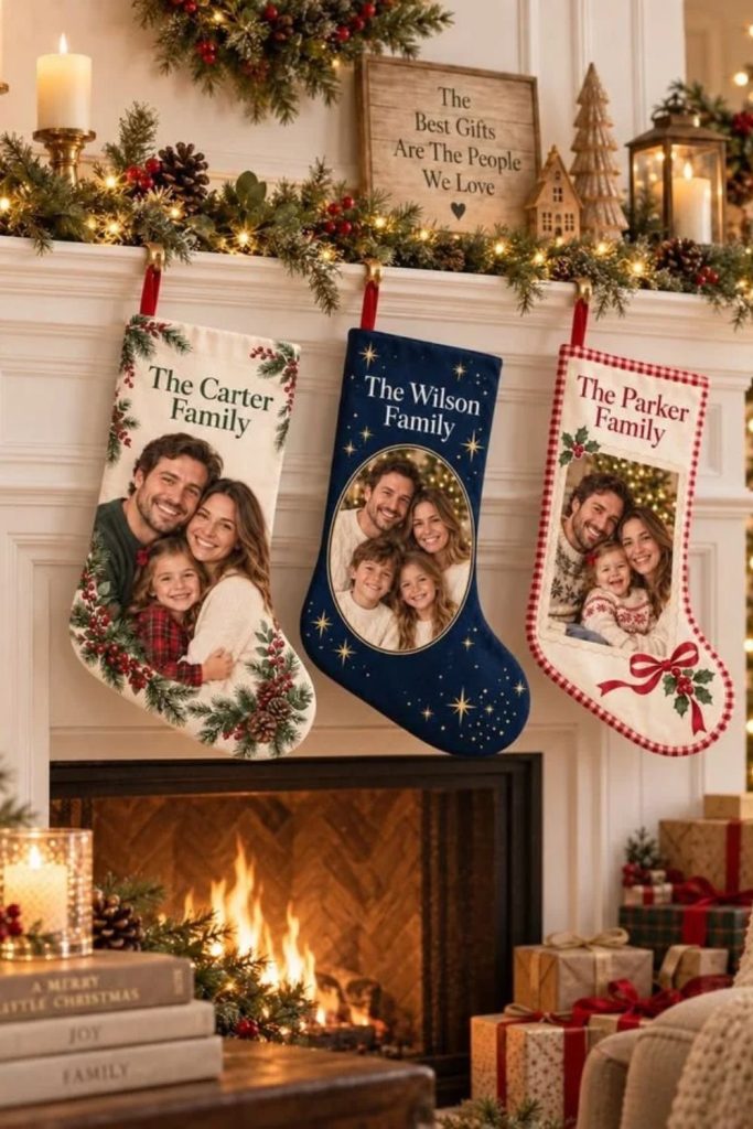 Personalized family photo Christmas stockings