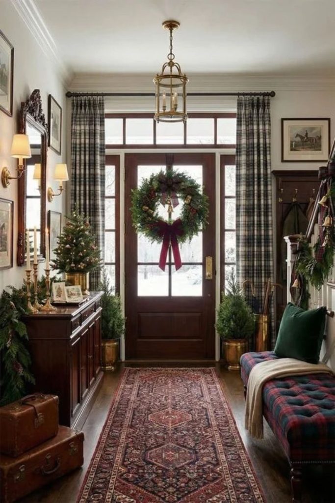 Red Plaid Christmas Hallway with Cozy Accents