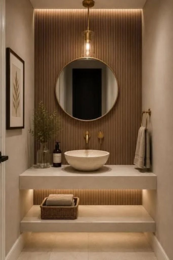 Luxury powder room fluted panelling