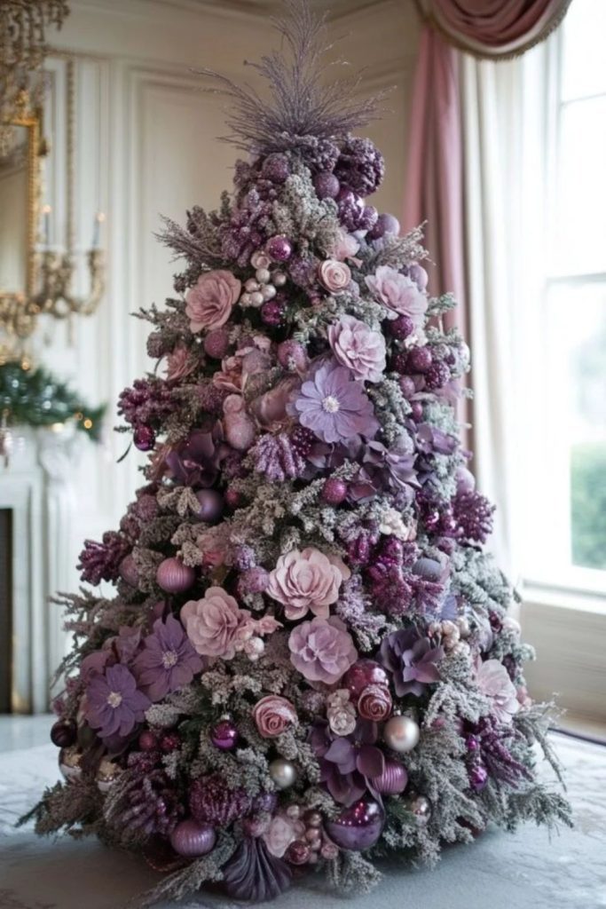 Purple and lavender frosted Christmas tree.