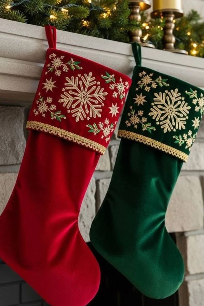 Quilted velvet emerald Christmas stockings