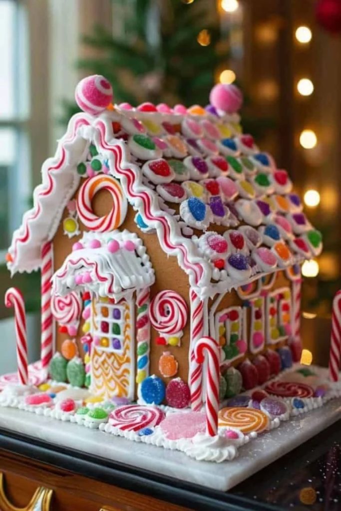 Colorful Rainbow Candy Gingerbread Cottage
