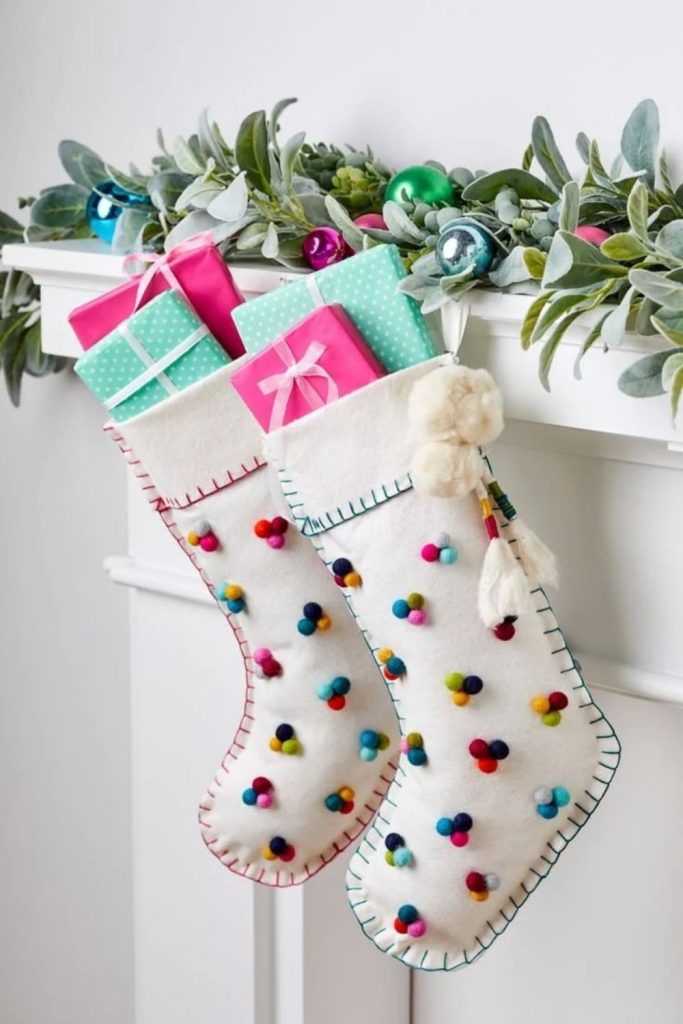 Colorful rainbow striped Christmas stockings