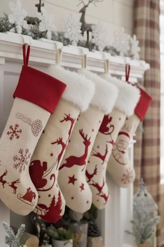 Reindeer applique festive Christmas stockings