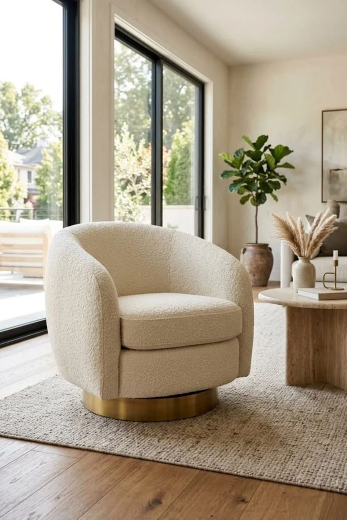 Retro Bouclé Swivel Chair in Chocolate Brown