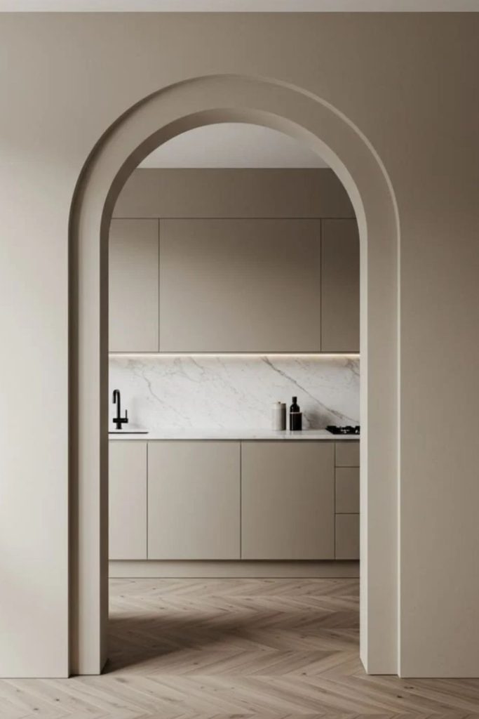Rounded plaster passage with minimalist appeal.