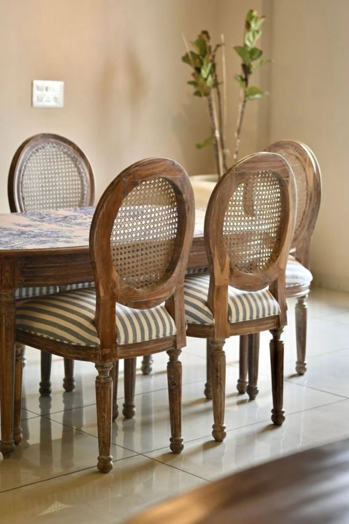 Rustic cane dining set with wooden table