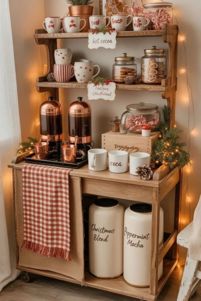 Rustic Wooden Hot Cocoa Wagon Display