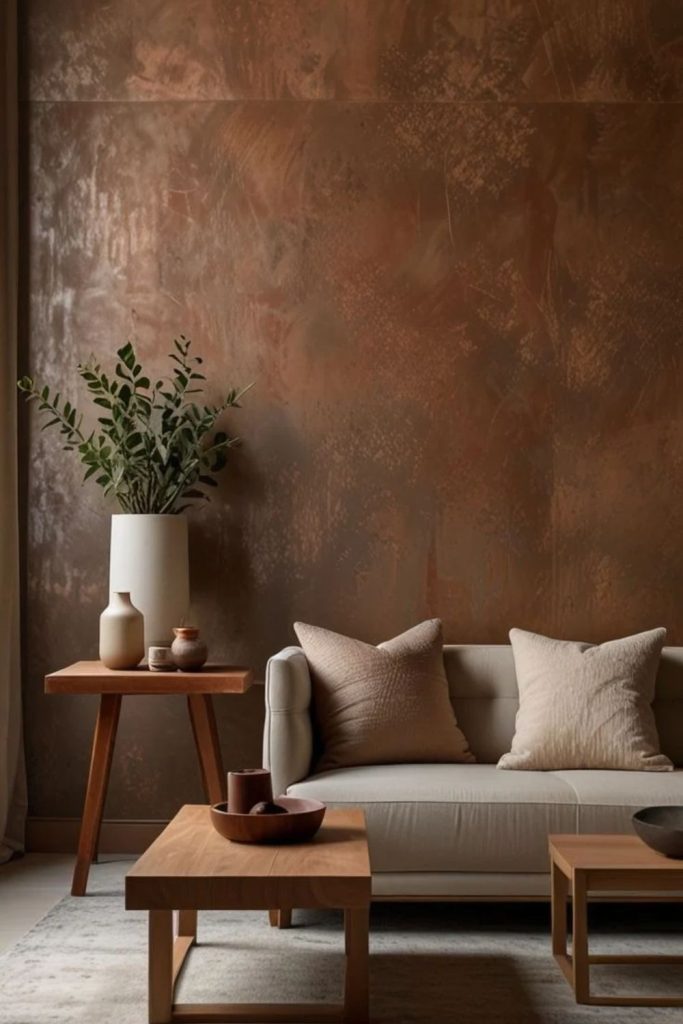 Rustic umber patina plaster wall