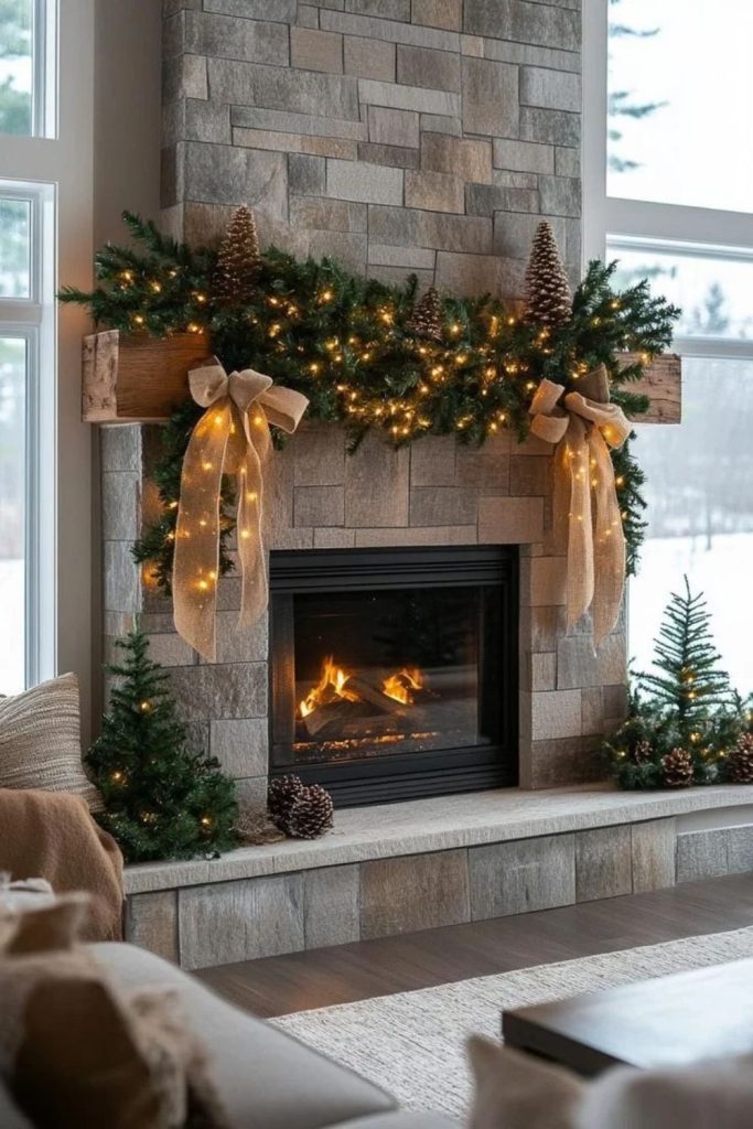 Rustic woodland garland with pinecones.