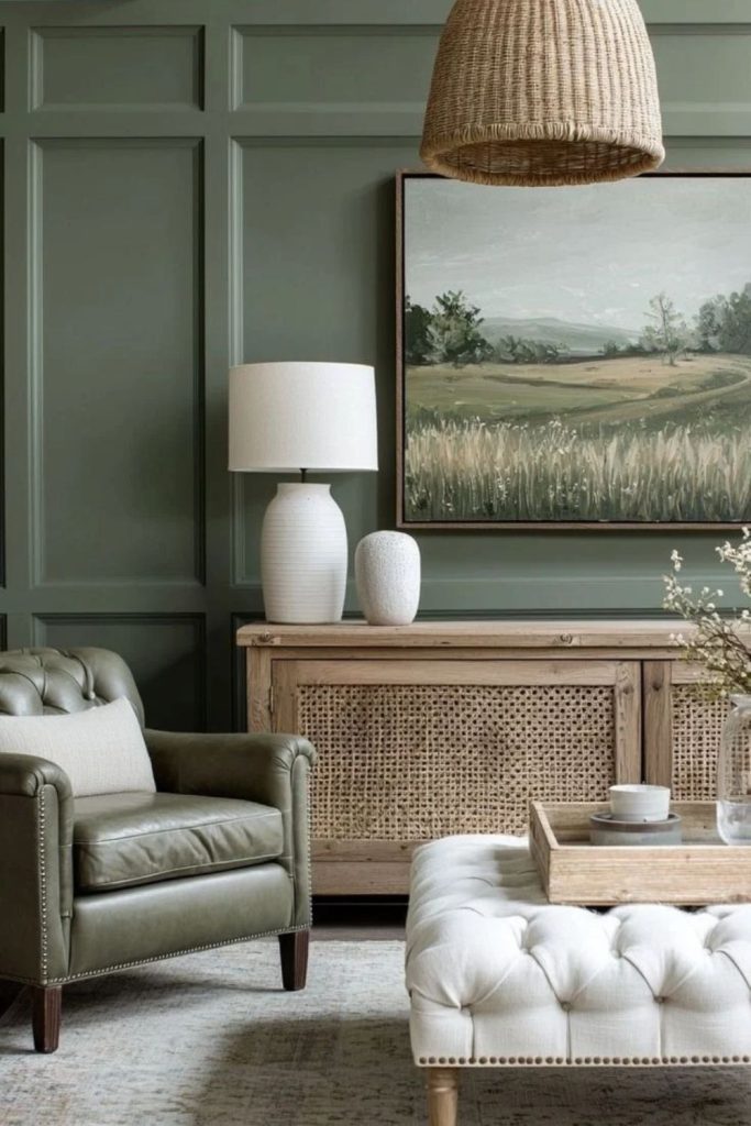 Sage green peaceful colour drenched sanctuary.