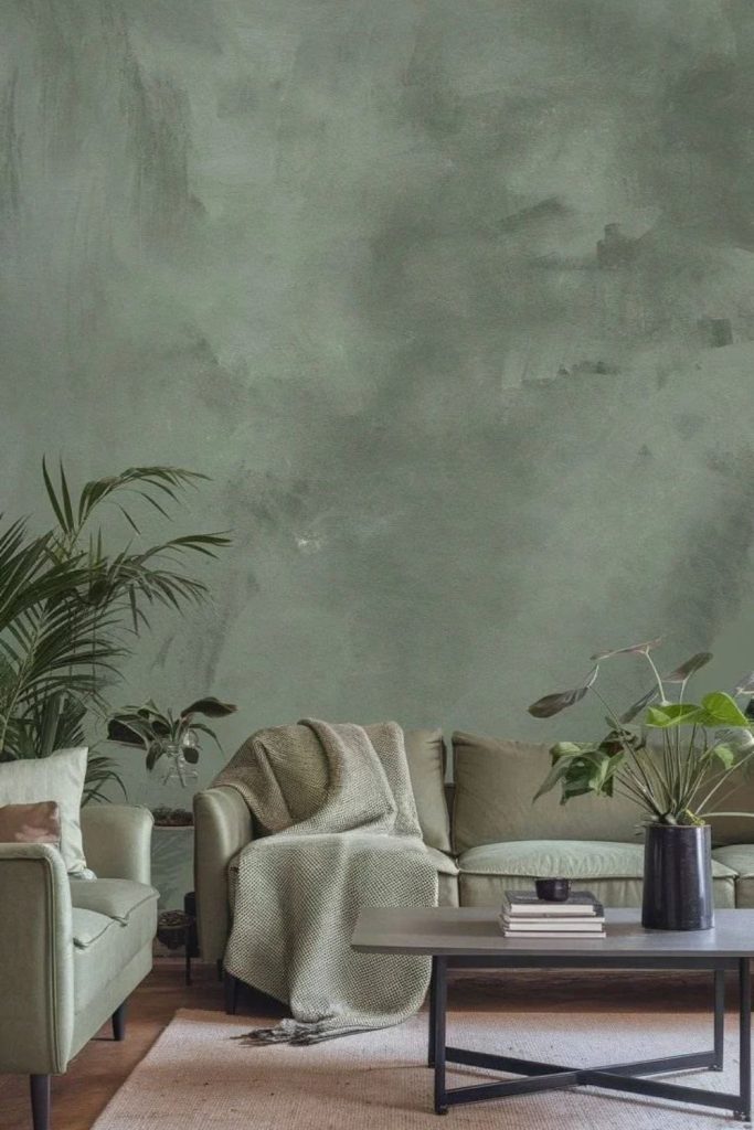 Sage patina green plaster wall