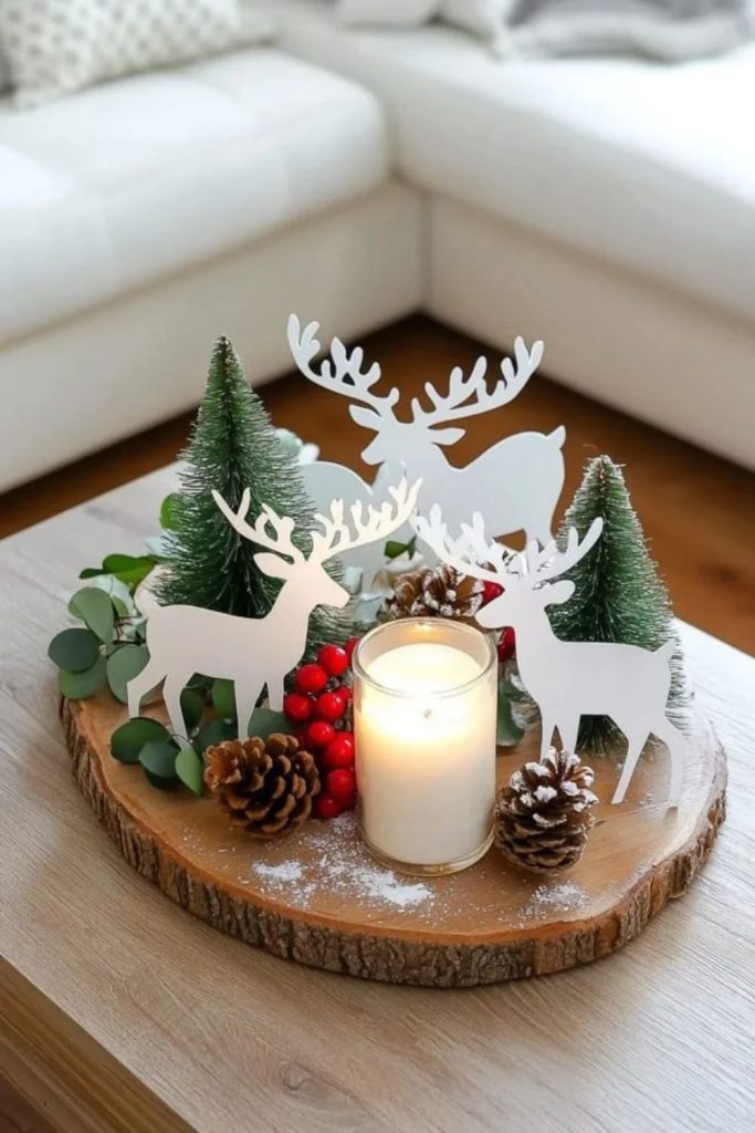 Scandinavian Christmas candle tray centerpiece.
