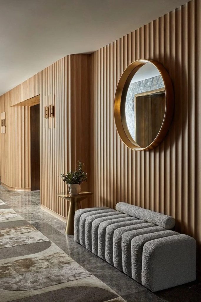 Sculpted oak fluted wall panelling