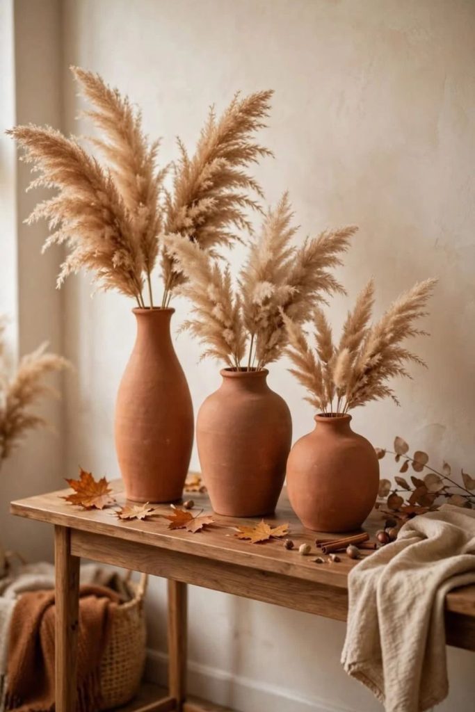 Sculptural terracotta vases with elegant shapes