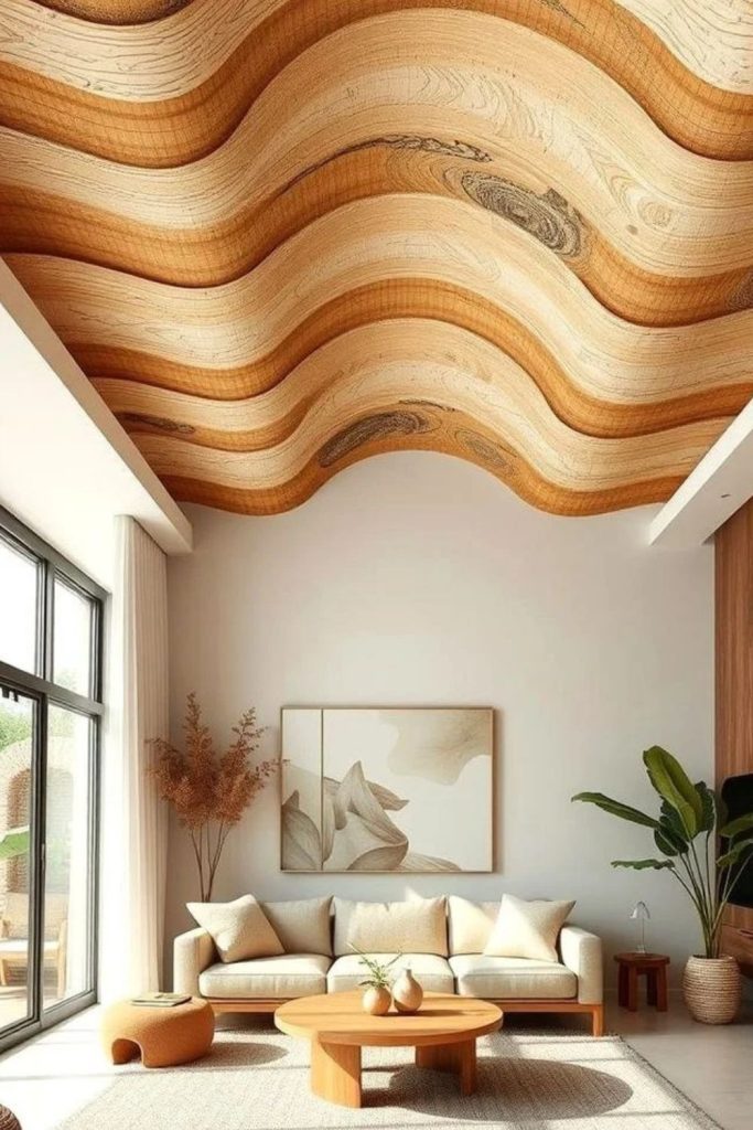 Sculptural wood rib ceiling design.