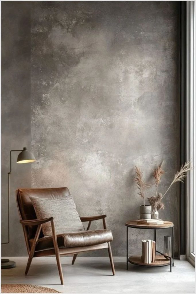 Silver ash movement plaster wall