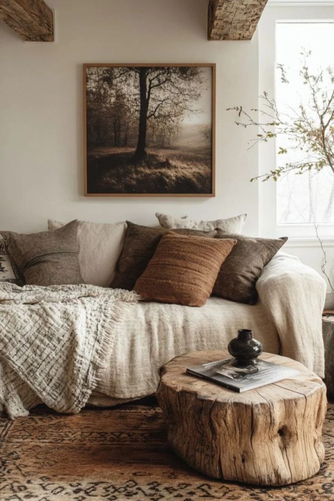 Small hygge living room with space-saving furniture.