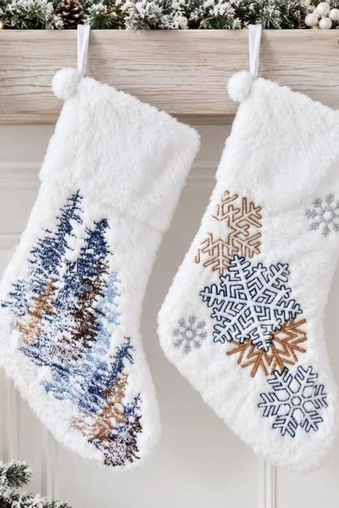 Snowflake embroidered winter Christmas stockings