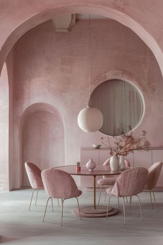 Soft pink dome statement ceiling.