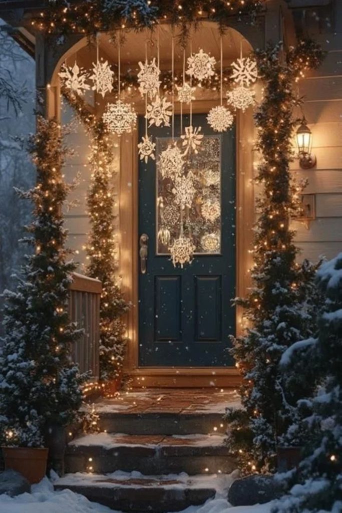 Starry Christmas garland with glowing lights.