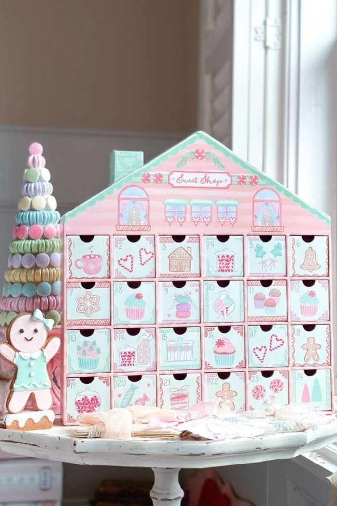 Candy cane themed Christmas advent calendar.
