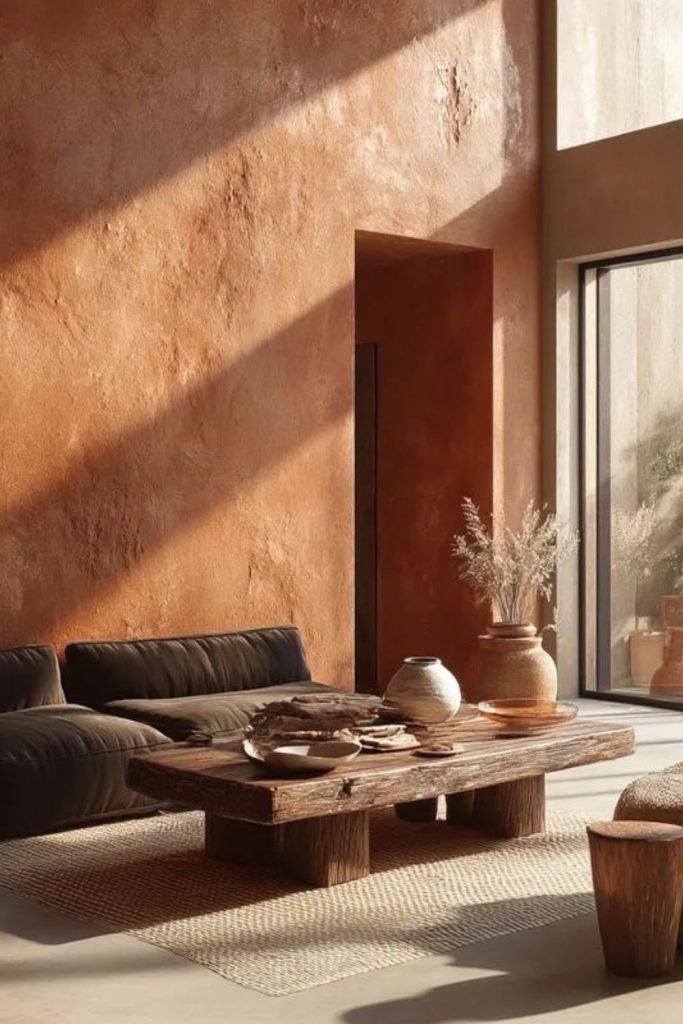 Terracotta fresco glow plaster wall