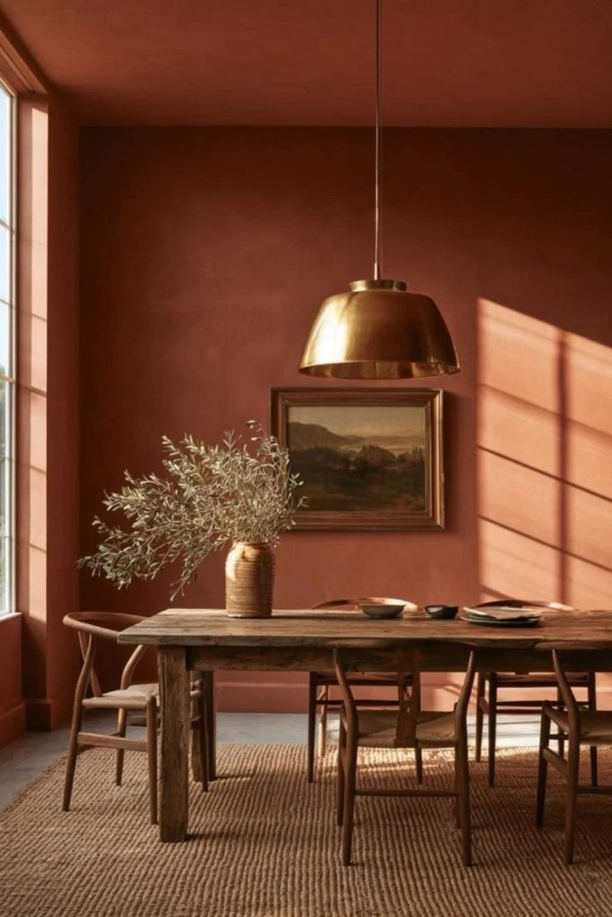 Terracotta colour drenched Mediterranean interior design.