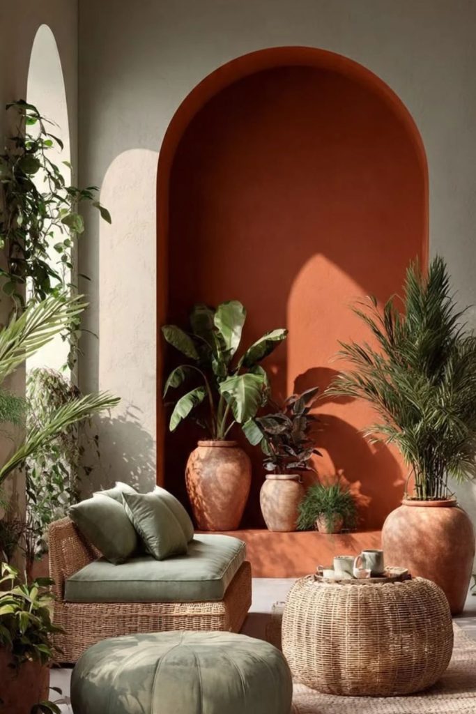 Terracotta and sage green harmonious home decor