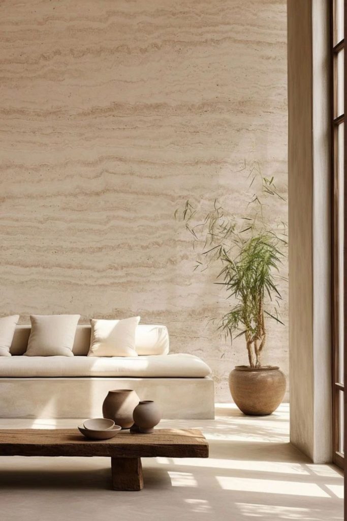 Travertine whisper textured plaster wall