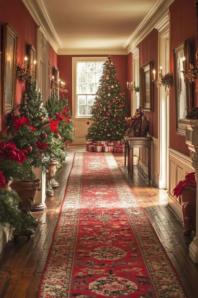 Vintage Christmas Hallway with Nostalgic Charm
