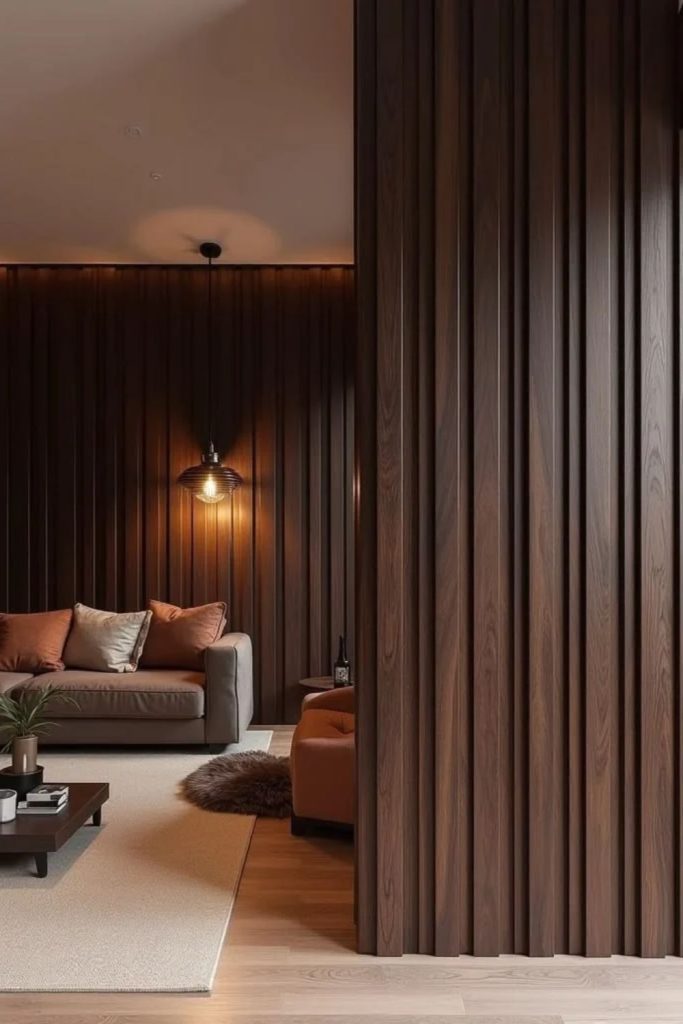 Rich walnut fluted heritage wall